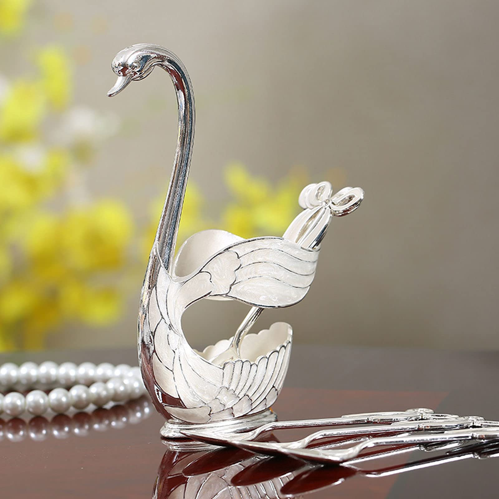 フランスアンティーク風　スワン　白鳥　ガラス製 白鳥 デザイン スプーン付き フランスアンティーク風 スワン 白鳥 ガラス製 白鳥 デザイン スプーン